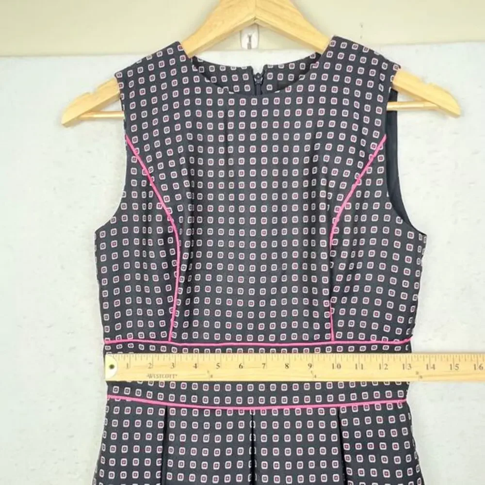 NWT J. Crew Navy Pink Pleated Full-skirt Jacquard Dress 00 Classy Career‎ Retro